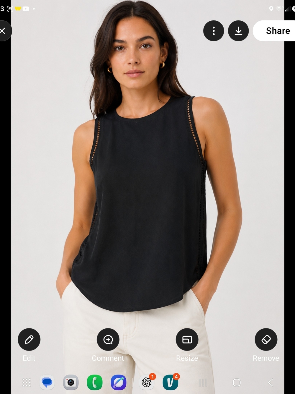 J. Crew Black Sleeveless Crochet-Trim Camisole
